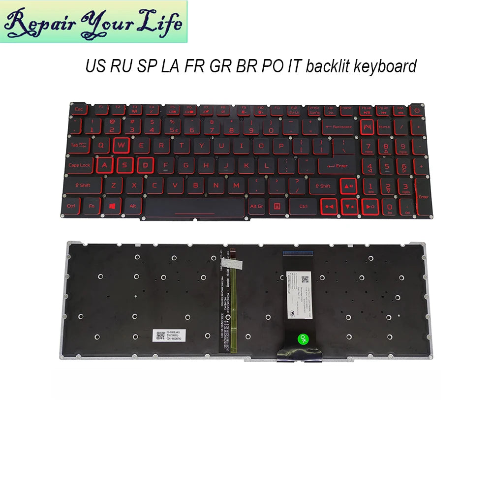 PT-BR Brazil US RU Backlit Keyboard for Nitro 5 AN515-54 AN515-43 AN517-52 AN517-51 AN517-54 AN715-51 Spain LA IT TR GR FR